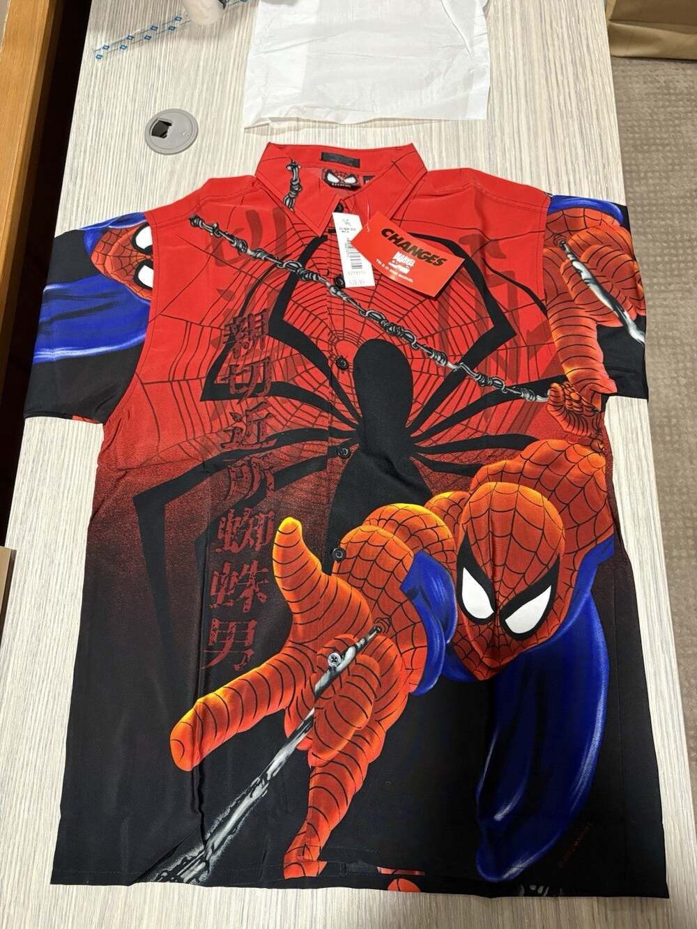 Vintage 2002 Marvel Spider-Man Youth M 12-14 All Over Print Button Up Shirt NWT